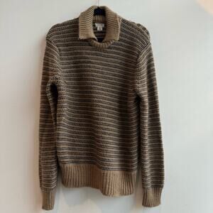 Club Monaco Wool Blend Striped Brown Sweater W/ Collar - Small